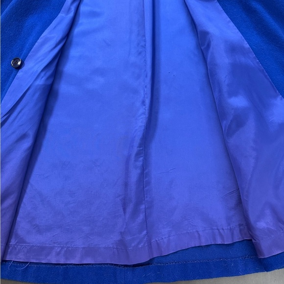 Vintage 70s Larry Levine Women Union Made ILGWU Blue Wool Crest Embroidered Coat - Picture 10 of 15